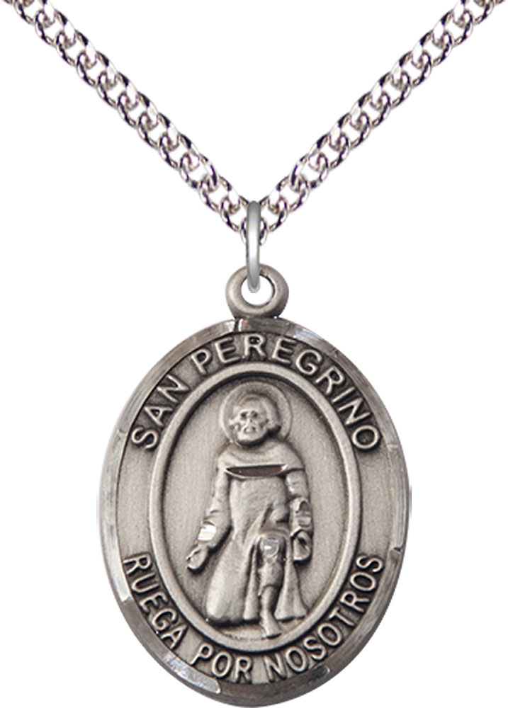 Sterling Silver San Peregrino Pendant on a 24 inch Sterling Silver Heavy Curb chain