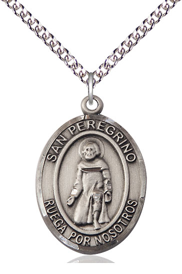 Sterling Silver San Peregrino Pendant on a 24 inch Sterling Silver Heavy Curb chain