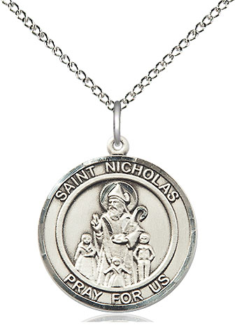 Sterling Silver Saint Nicholas Pendant on a 18 inch Sterling Silver Light Curb chain