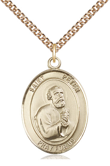 14kt Gold Filled Saint Peter the Apostle Pendant on a 24 inch Gold Filled Heavy Curb chain
