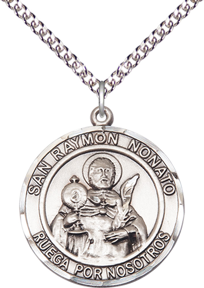 Sterling Silver San Raymon Nonato Pendant on a 24 inch Sterling Silver Heavy Curb chain