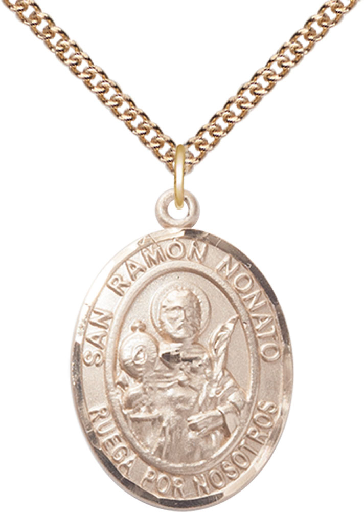 14kt Gold Filled San Raymon Nonato Pendant on a 24 inch Gold Filled Heavy Curb chain