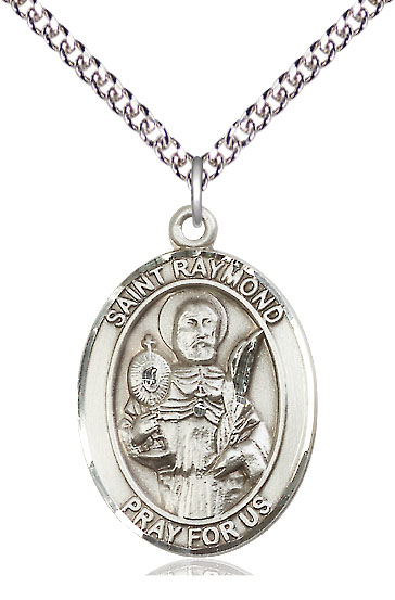 Sterling Silver Saint Raymond Nonnatus Pendant on a 24 inch Sterling Silver Heavy Curb chain