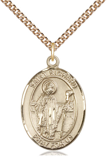 14kt Gold Filled Saint Richard Pendant on a 24 inch Gold Filled Heavy Curb chain