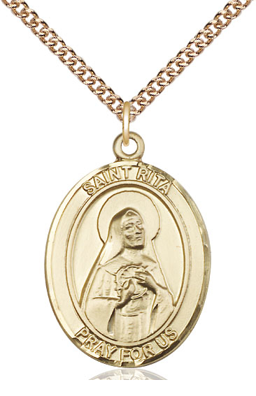 14kt Gold Filled Saint Rita of Cascia Pendant on a 24 inch Gold Filled Heavy Curb chain