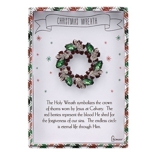 2"H Christmas Wreath Story Pin - Christmas
