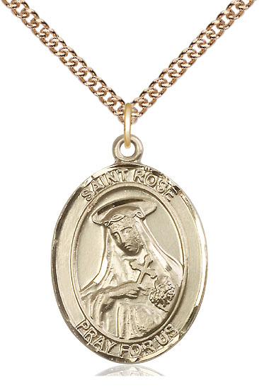 14kt Gold Filled Saint Rose of Lima Pendant on a 24 inch Gold Filled Heavy Curb chain
