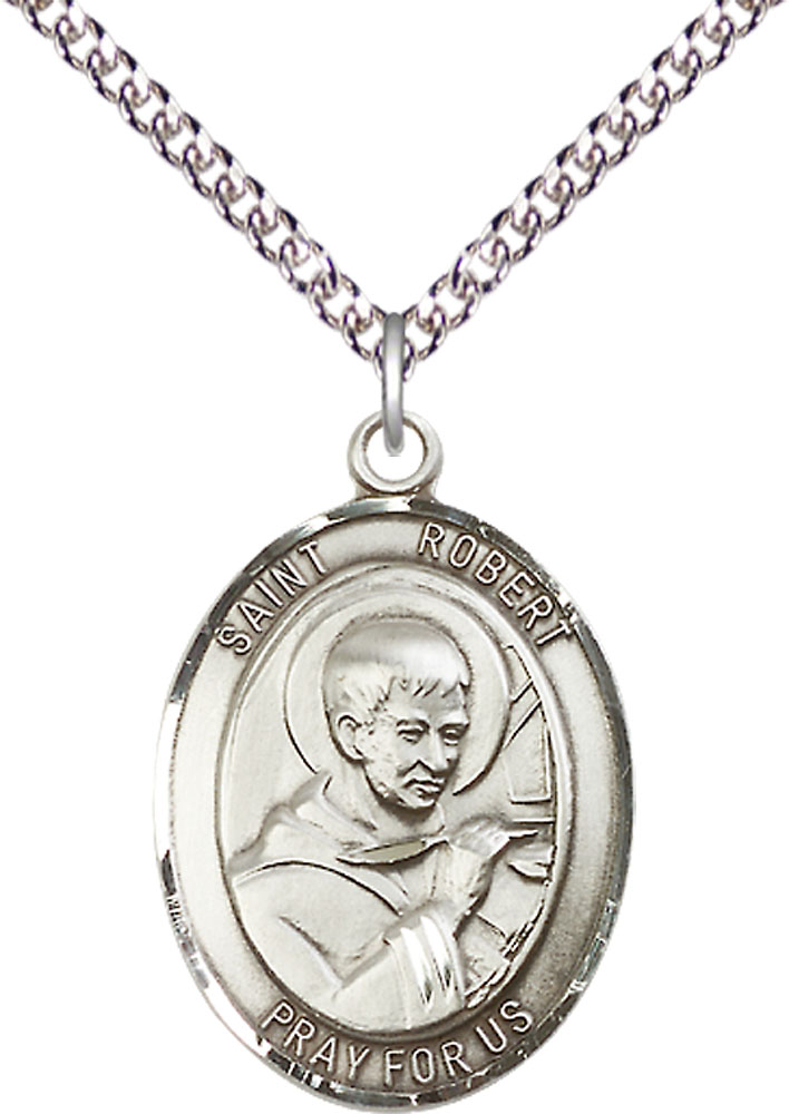 Sterling Silver Saint Robert Bellarmine Pendant on a 24 inch Sterling Silver Heavy Curb chain