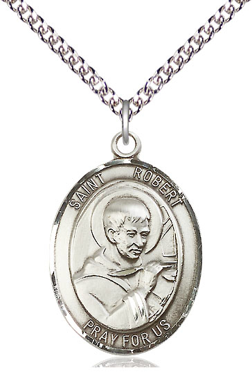 Sterling Silver Saint Robert Bellarmine Pendant on a 24 inch Sterling Silver Heavy Curb chain