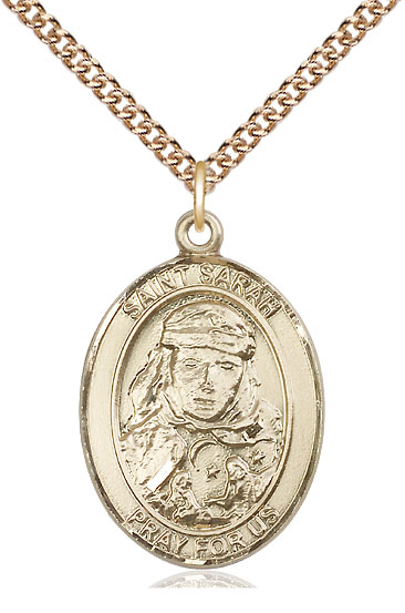 14kt Gold Filled Saint Sarah Pendant on a 24 inch Gold Filled Heavy Curb chain