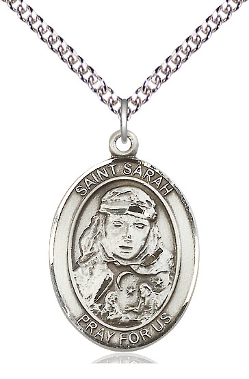 Sterling Silver Saint Sarah Pendant on a 24 inch Sterling Silver Heavy Curb chain