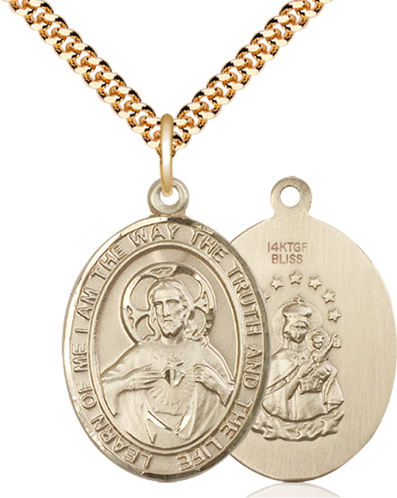 14kt Gold Filled Scapular Pendant on a 24 inch Gold Plate Heavy Curb chain