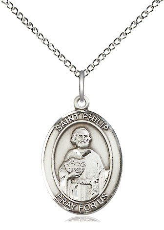 Sterling Silver Saint Philip the Apostle Pendant on a 18 inch Sterling Silver Light Curb chain