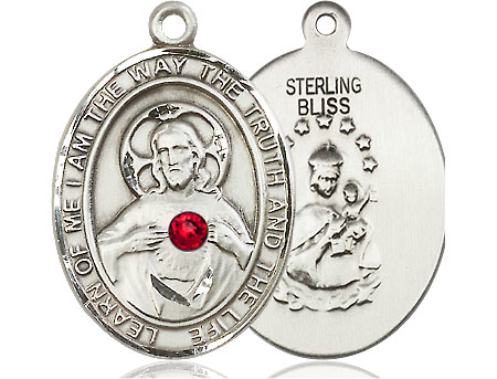 Sterling Silver Scapular - Ruby Stone Medal with a 3mm Ruby Swarovski stone
