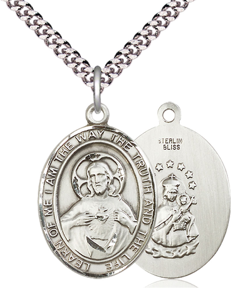 Sterling Silver Scapular Pendant on a 24 inch Light Rhodium Heavy Curb chain