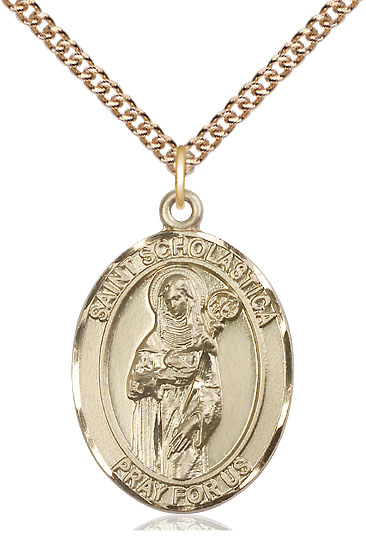 14kt Gold Filled Saint Scholastica Pendant on a 24 inch Gold Filled Heavy Curb chain