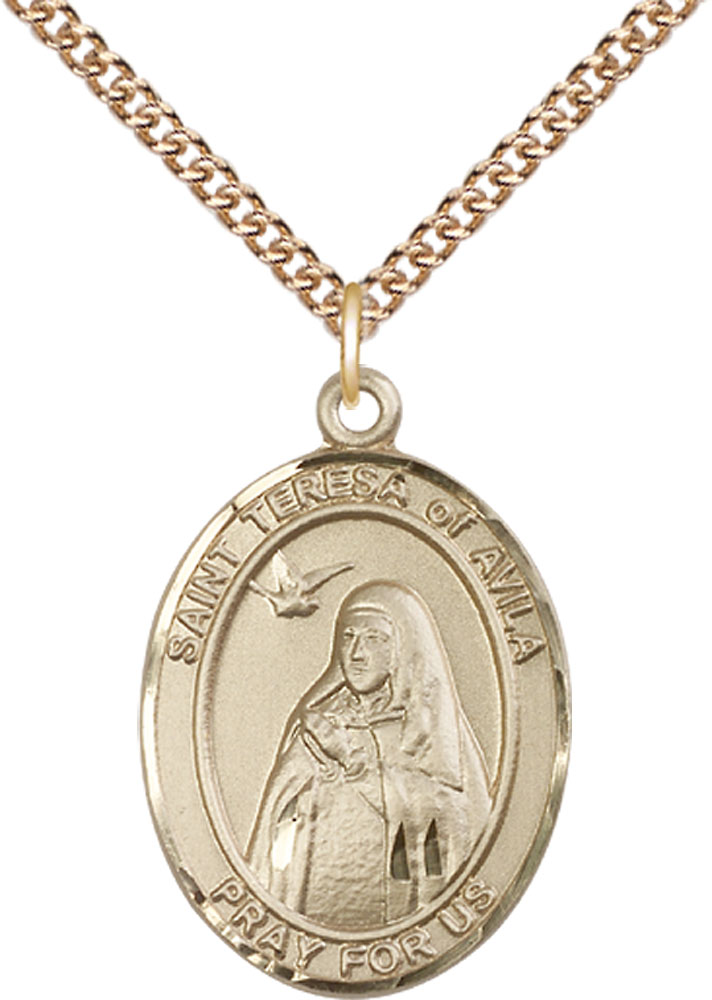 14kt Gold Filled Saint Teresa of Avila Pendant on a 24 inch Gold Filled Heavy Curb chain