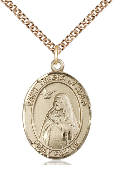 14kt Gold Filled Saint Teresa of Avila Pendant on a 24 inch Gold Filled Heavy Curb chain
