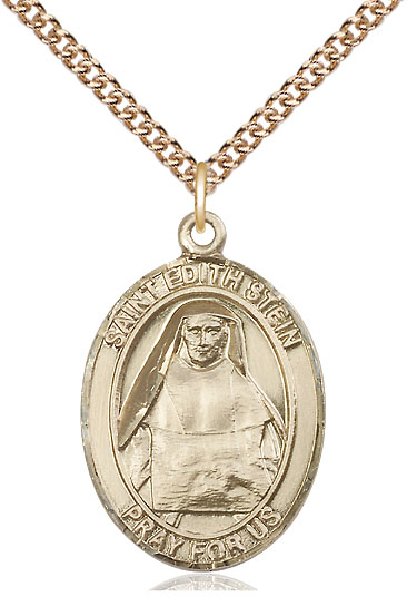 14kt Gold Filled Saint Edith Stein Pendant on a 24 inch Gold Filled Heavy Curb chain