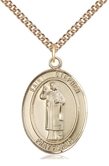 14kt Gold Filled Saint Stephen the Martyr Pendant on a 24 inch Gold Filled Heavy Curb chain