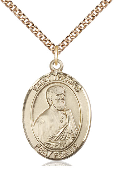 14kt Gold Filled Saint Thomas the Apostle Pendant on a 24 inch Gold Filled Heavy Curb chain