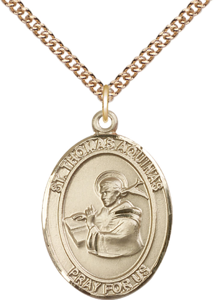 14kt Gold Filled Saint Thomas Aquinas Pendant on a 24 inch Gold Filled Heavy Curb chain