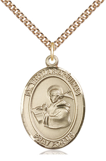 14kt Gold Filled Saint Thomas Aquinas Pendant on a 24 inch Gold Filled Heavy Curb chain