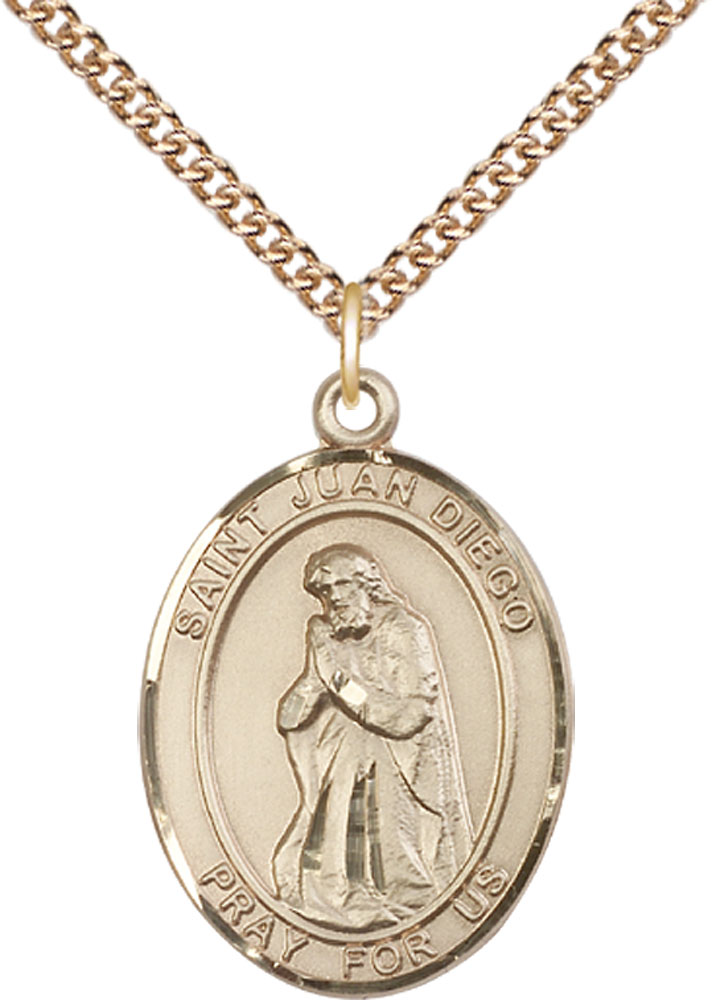 14kt Gold Filled Saint Juan Diego Pendant on a 24 inch Gold Filled Heavy Curb chain