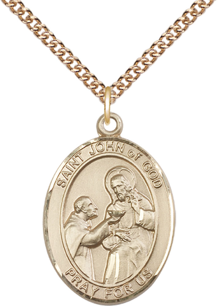 14kt Gold Filled Saint John of God Pendant on a 24 inch Gold Filled Heavy Curb chain