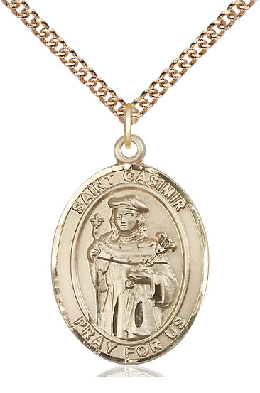 14kt Gold Filled Saint Casimir of Poland Pendant on a 24 inch Gold Filled Heavy Curb chain
