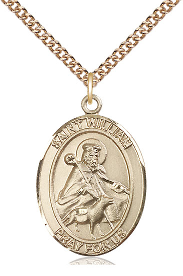 14kt Gold Filled Saint William of Rochester Pendant on a 24 inch Gold Filled Heavy Curb chain