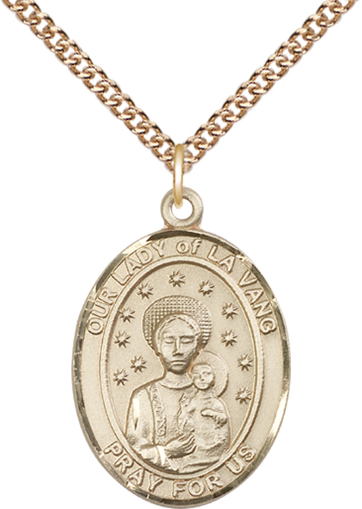 14kt Gold Filled Our Lady of la Vang Pendant on a 24 inch Gold Filled Heavy Curb chain