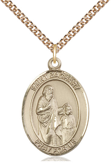 14kt Gold Filled Saint Zachary Pendant on a 24 inch Gold Filled Heavy Curb chain