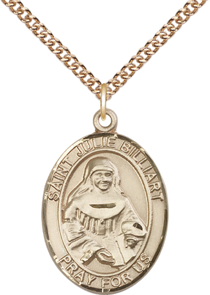 14kt Gold Filled Saint Julie Billiart Pendant on a 24 inch Gold Filled Heavy Curb chain