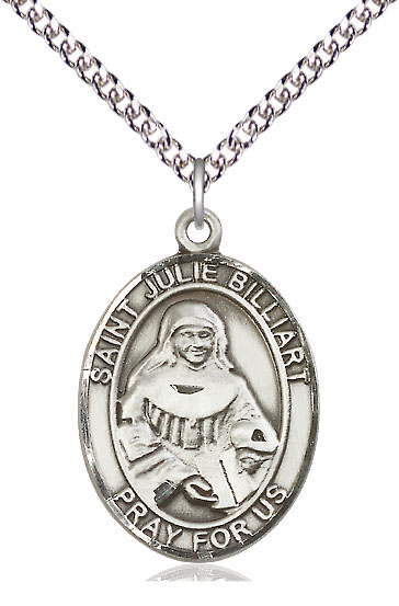 Sterling Silver Saint Julie Billiart Pendant on a 24 inch Sterling Silver Heavy Curb chain