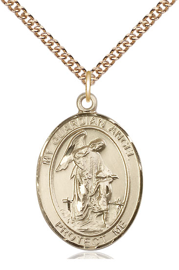 14kt Gold Filled Guardian Angel w/Child Pendant on a 24 inch Gold Filled Heavy Curb chain
