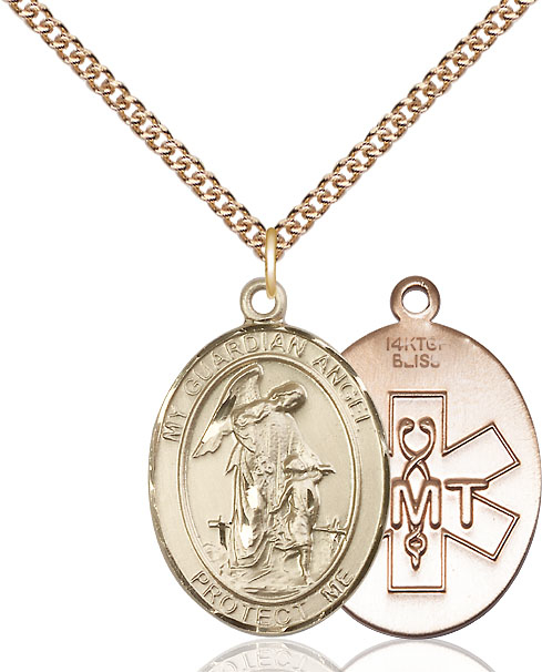 14kt Gold Filled Guardian Angel EMT Pendant on a 24 inch Gold Filled Heavy Curb chain
