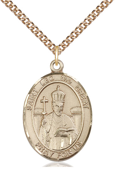 14kt Gold Filled Saint Leo the Great Pendant on a 24 inch Gold Filled Heavy Curb chain