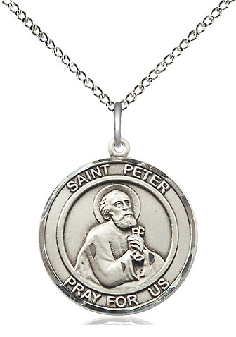 Sterling Silver Saint Peter the Apostle Pendant on a 18 inch Sterling Silver Light Curb chain