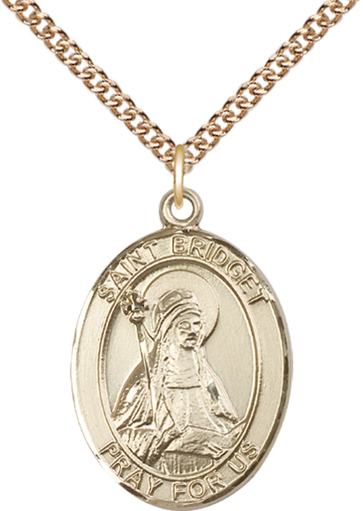 14kt Gold Filled Saint Bridget of Sweden Pendant on a 24 inch Gold Filled Heavy Curb chain