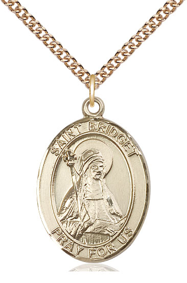 14kt Gold Filled Saint Bridget of Sweden Pendant on a 24 inch Gold Filled Heavy Curb chain