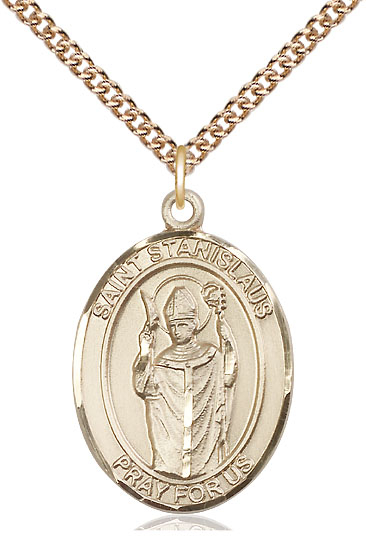 14kt Gold Filled Saint Stanislaus Pendant on a 24 inch Gold Filled Heavy Curb chain