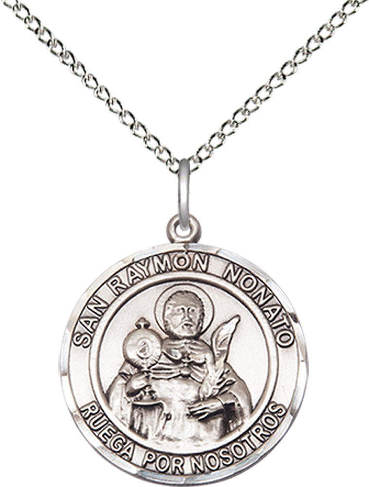 Sterling Silver San Raymon Nonato Pendant on a 18 inch Sterling Silver Light Curb chain