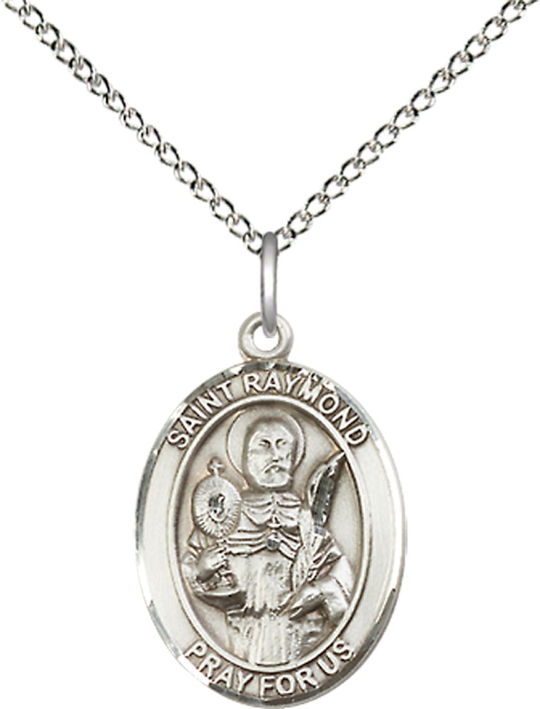 Sterling Silver Saint Raymond Nonnatus Pendant on a 18 inch Sterling Silver Light Curb chain