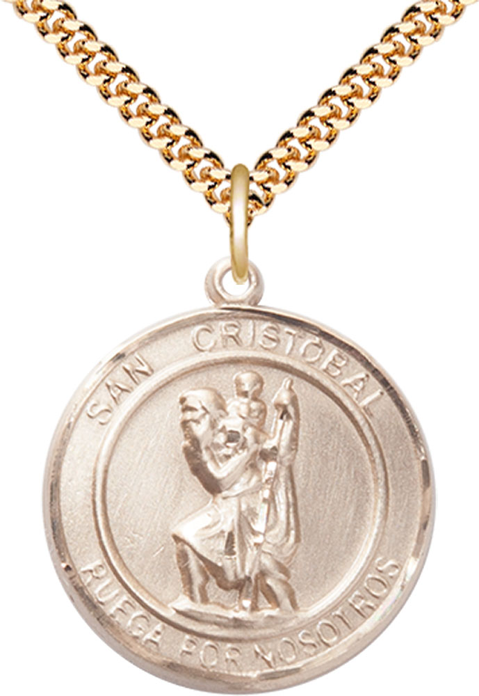 14kt Gold Filled San Cristobal Pendant on a 24 inch Gold Plate Heavy Curb chain
