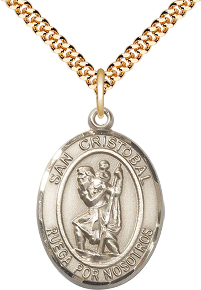 14kt Gold Filled San Cristobal Pendant on a 24 inch Gold Plate Heavy Curb chain