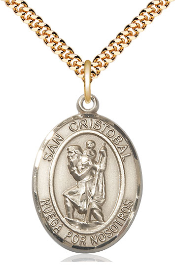 14kt Gold Filled San Cristobal Pendant on a 24 inch Gold Plate Heavy Curb chain