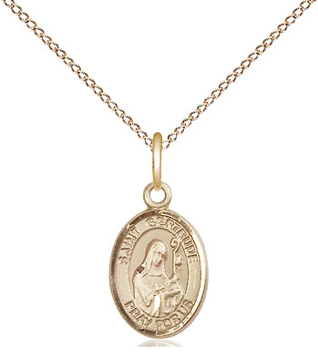 14kt Gold Filled Saint Gertrude of Nivelles Pendant on a 18 inch Gold Filled Light Curb chain