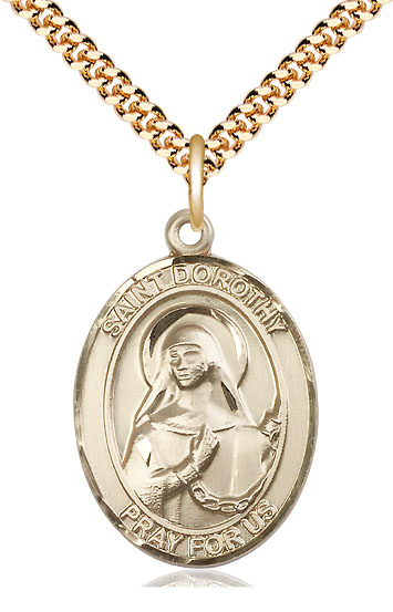 14kt Gold Filled Saint Dorothy Pendant on a 24 inch Gold Plate Heavy Curb chain