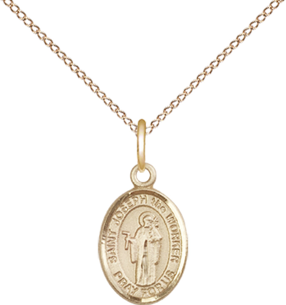 14kt Gold Filled Saint Joseph the Worker Pendant on a 18 inch Gold Filled Light Curb chain